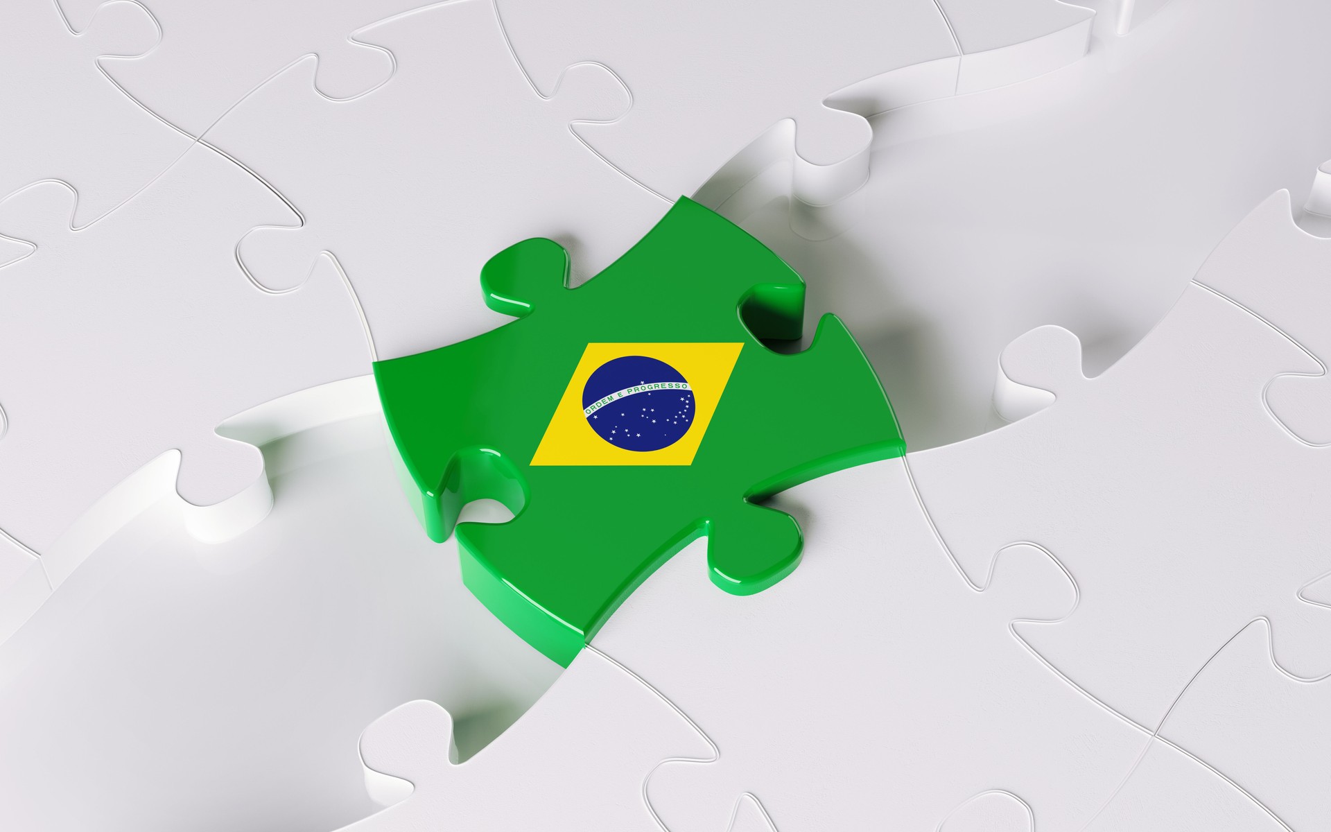 Wood Jigsaw Puzzle Textured with Brazilian Flag Forming A Bridge; Bridging Concept